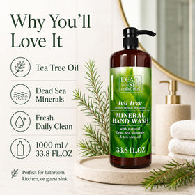 Dead Sea Collection bottle by kitchen sink suggesting practical, everyday handwashing use