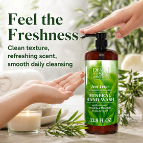 Dead Sea Collection label detail showing Dead Sea minerals and tea tree ingredients for clarity
