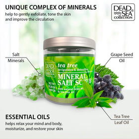 Dead Sea Collection close-up texture of salt scrub revealing mineral grains and smoothing effect