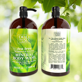 Dead Sea Collection two-bottle box layout showing included pumps and sealed caps