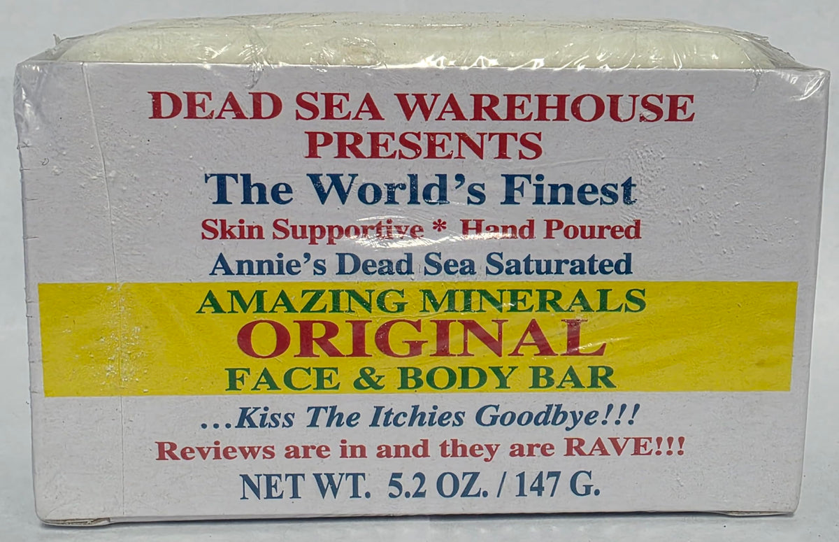 Dead Sea Warehouse front packaging showing two 5.2 oz bars and product clarity benefit