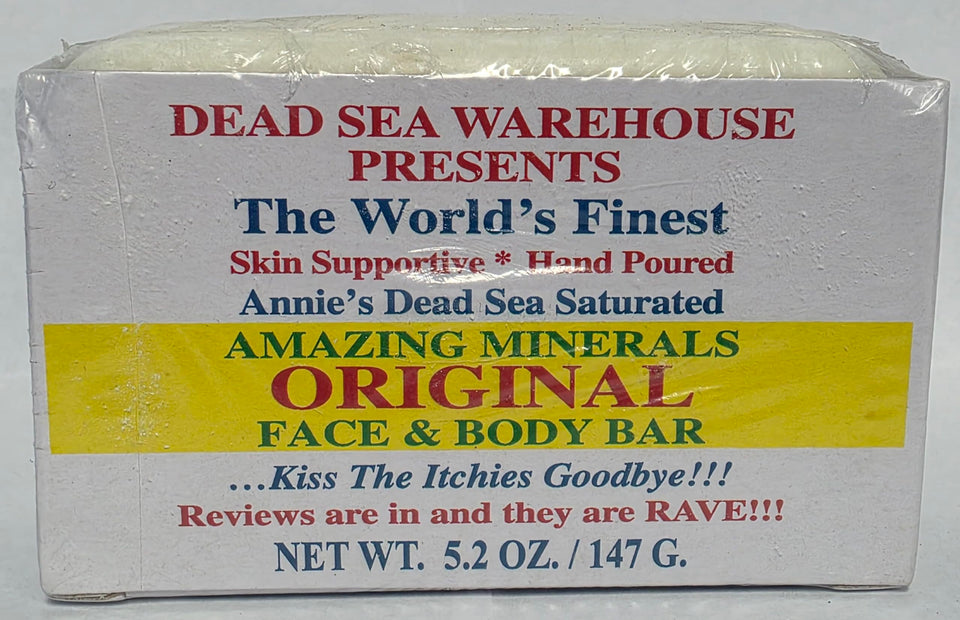 Dead Sea Warehouse front packaging showing two 5.2 oz bars and product clarity benefit
