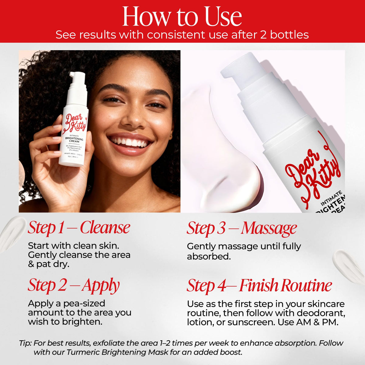 Dear Kitty underarm application in use for reduced discoloration