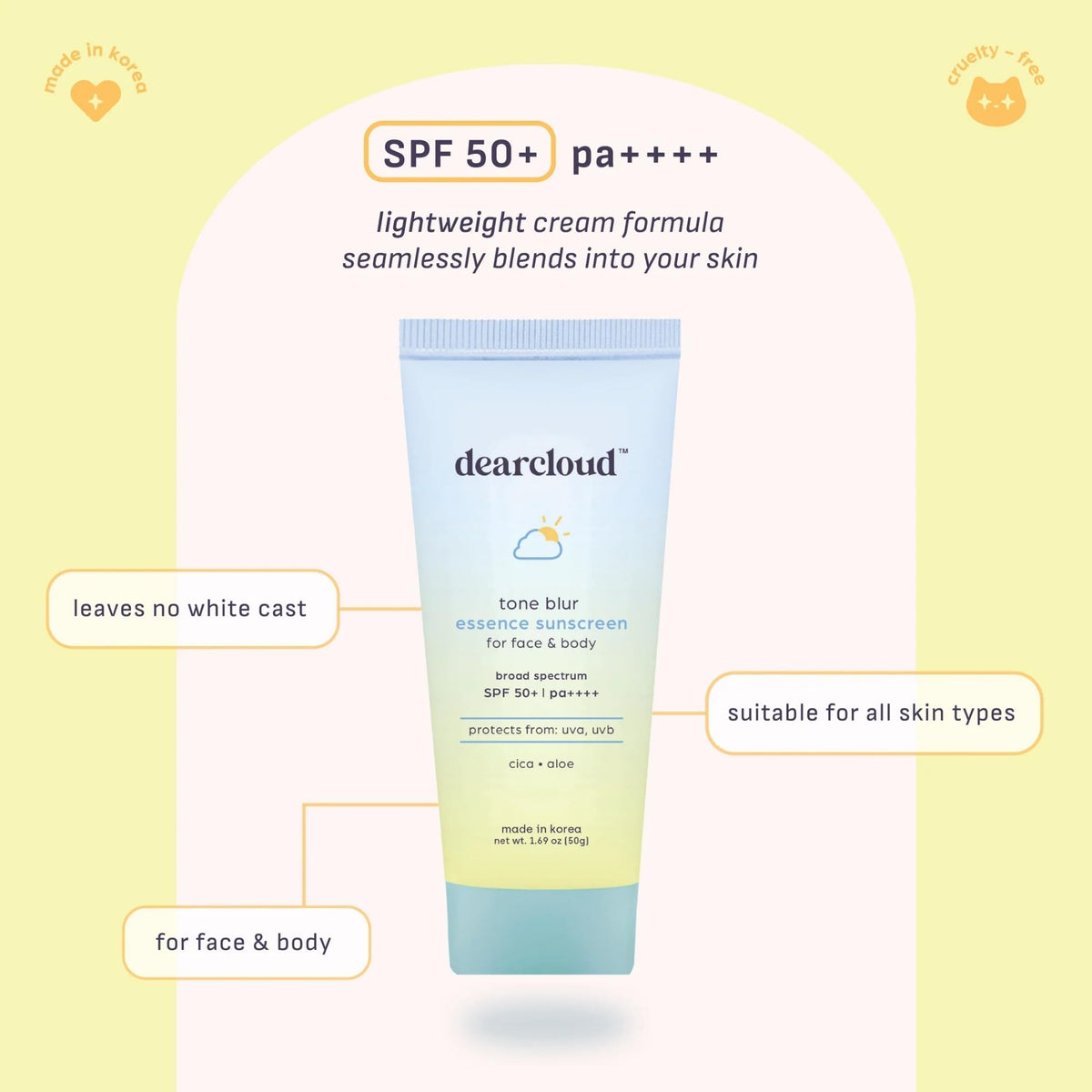 dearcloud applied on skin demonstrating blur effect and even tone