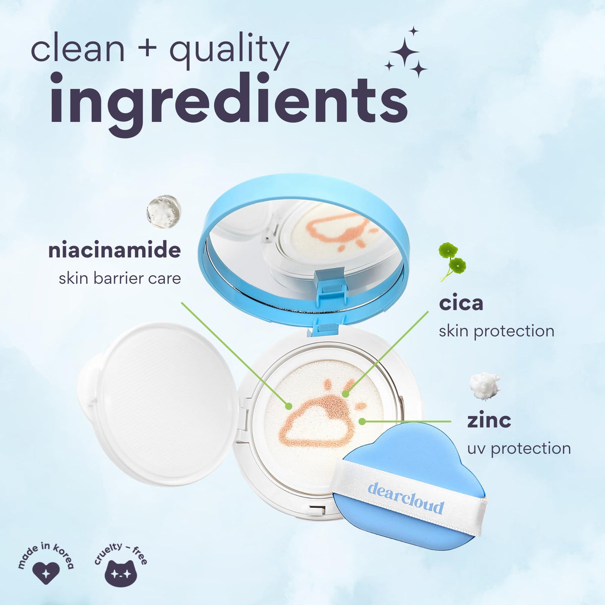 dearcloud open cushion top view with applicator and convenient travel use