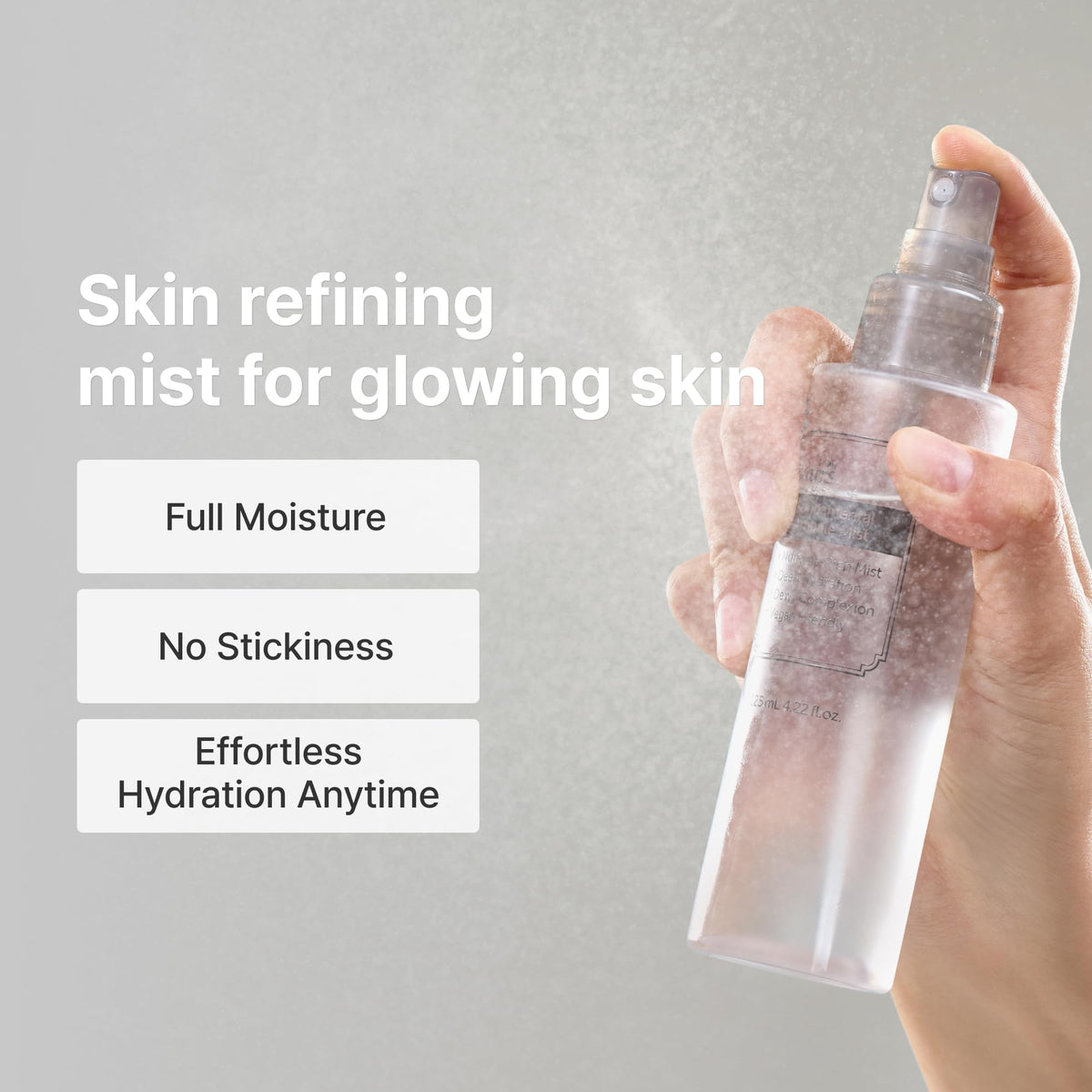 DearKlairs fine-mist nozzle close-up demonstrating even spray distribution for full-face coverage