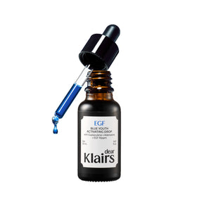 DearKlairs front bottle showing blue serum and clear packaging for calm skin