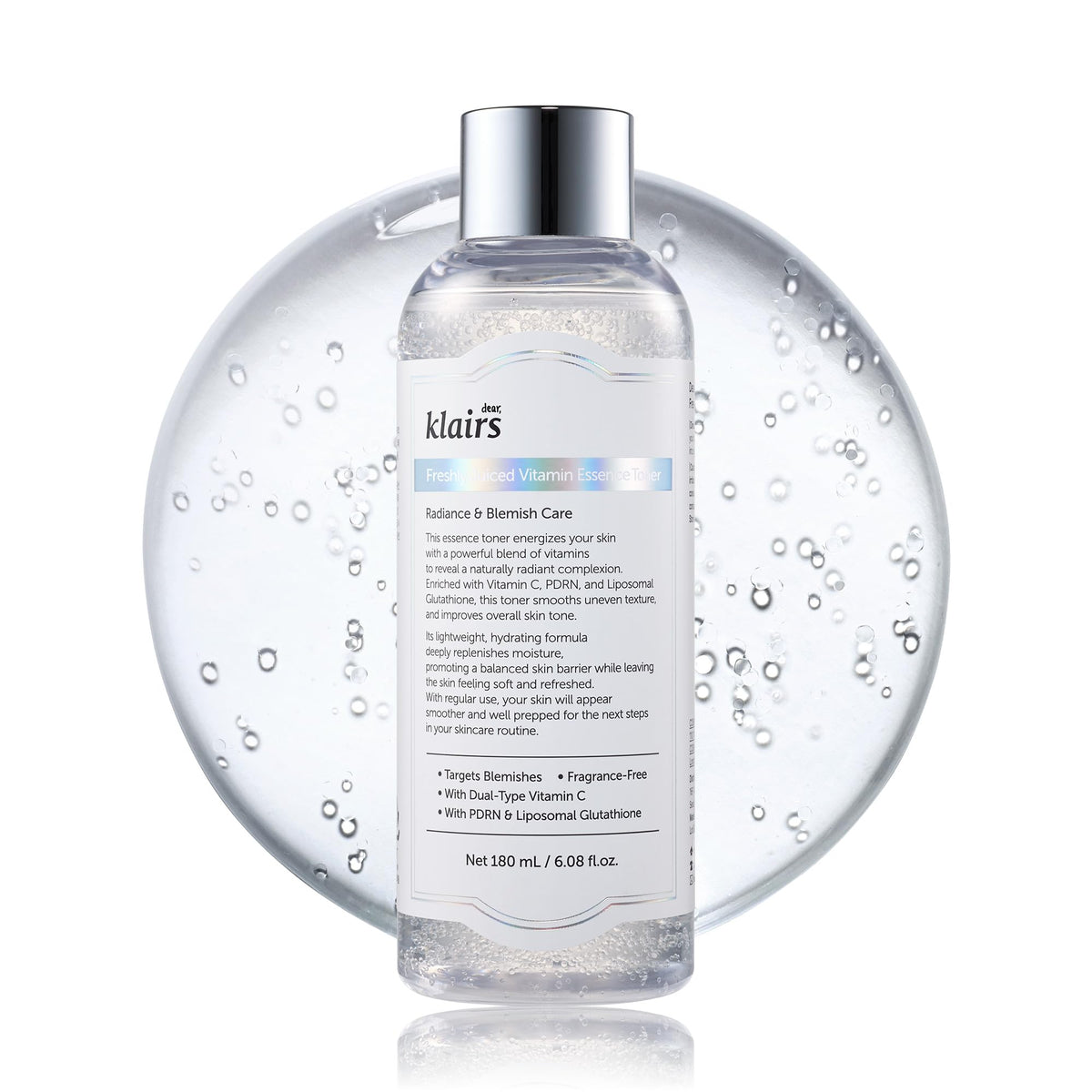 DearKlairs front packaging showing bottle and brightening benefit
