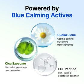 DearKlairs blue gel drop on skin illustrating guaiazulene cooling and calming benefit