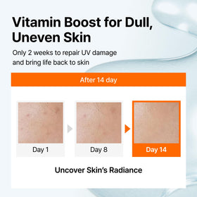 DearKlairs closeup of ingredient label highlighting 5% vitamin C, niacinamide, and peptides for clarity