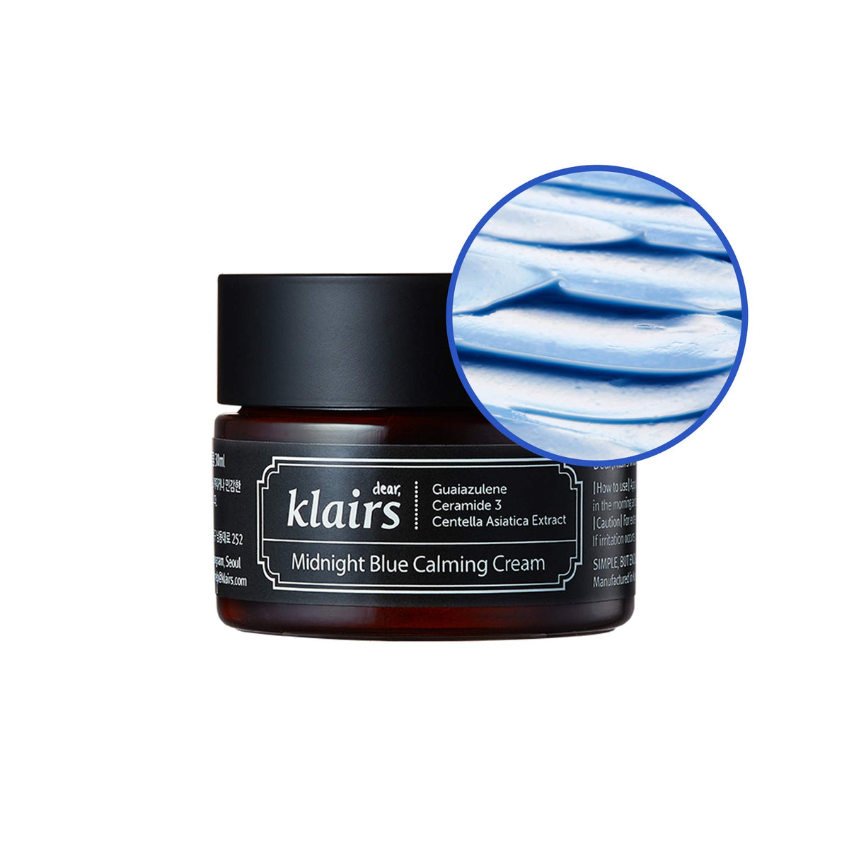 DearKlairs front packaging showing calming blue jar and brand clarity