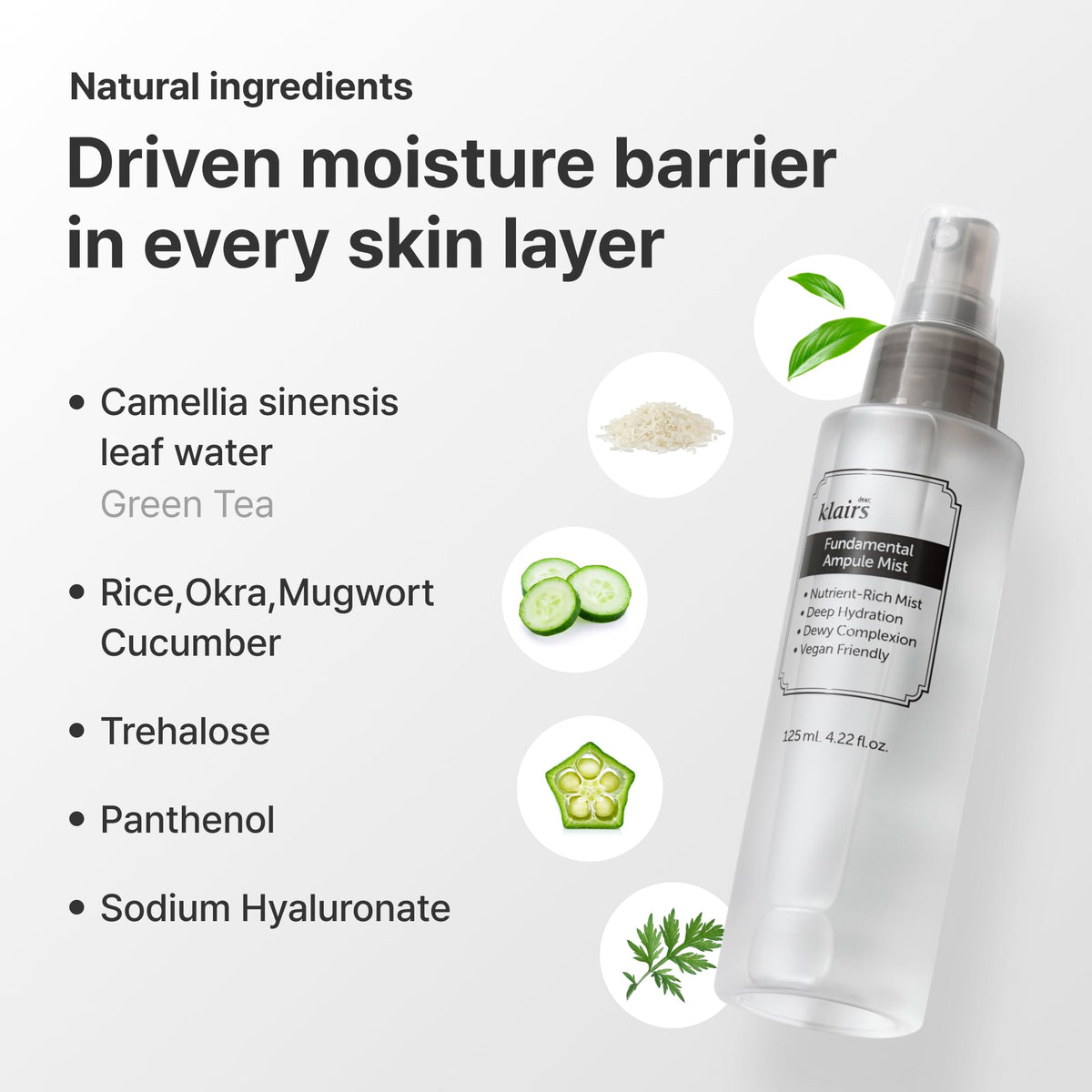 DearKlairs ampoule texture droplet on skin displaying lightweight, non-sticky hydration
