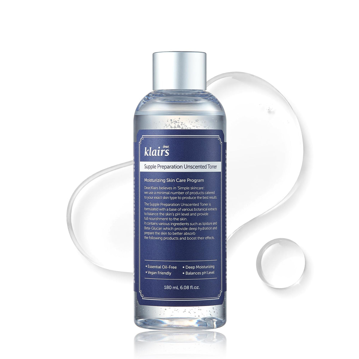 DearKlairs front bottle view showing clean unscented packaging and gentle hydration