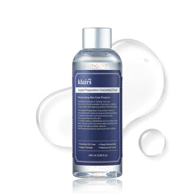 DearKlairs front bottle view showing clean unscented packaging and gentle hydration