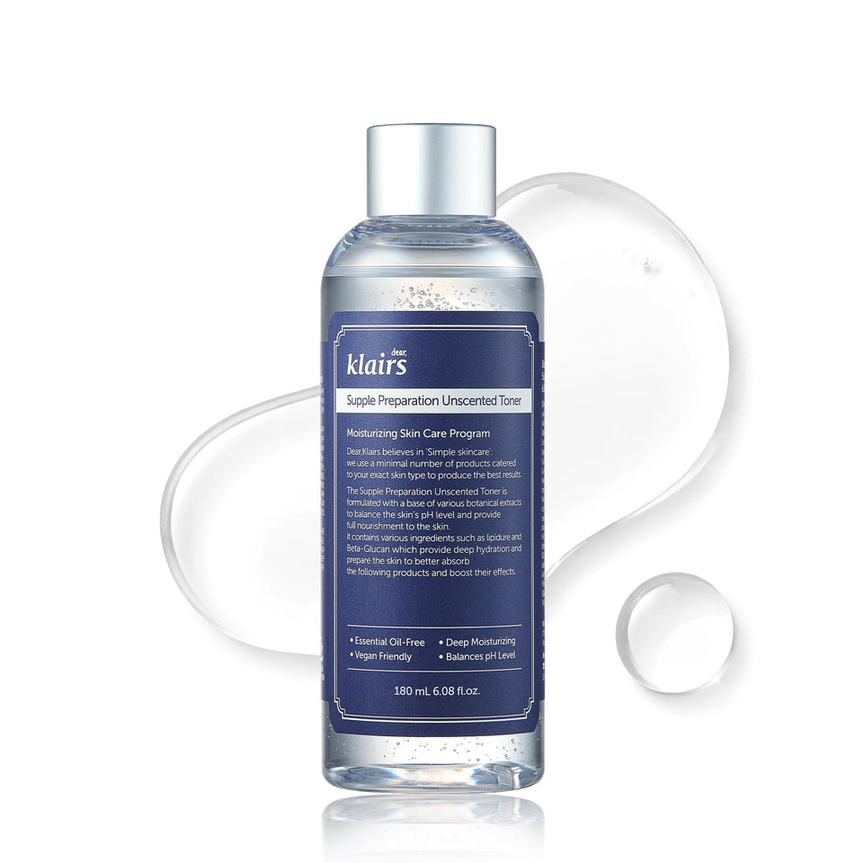 DearKlairs front bottle view showing clean unscented packaging and gentle hydration