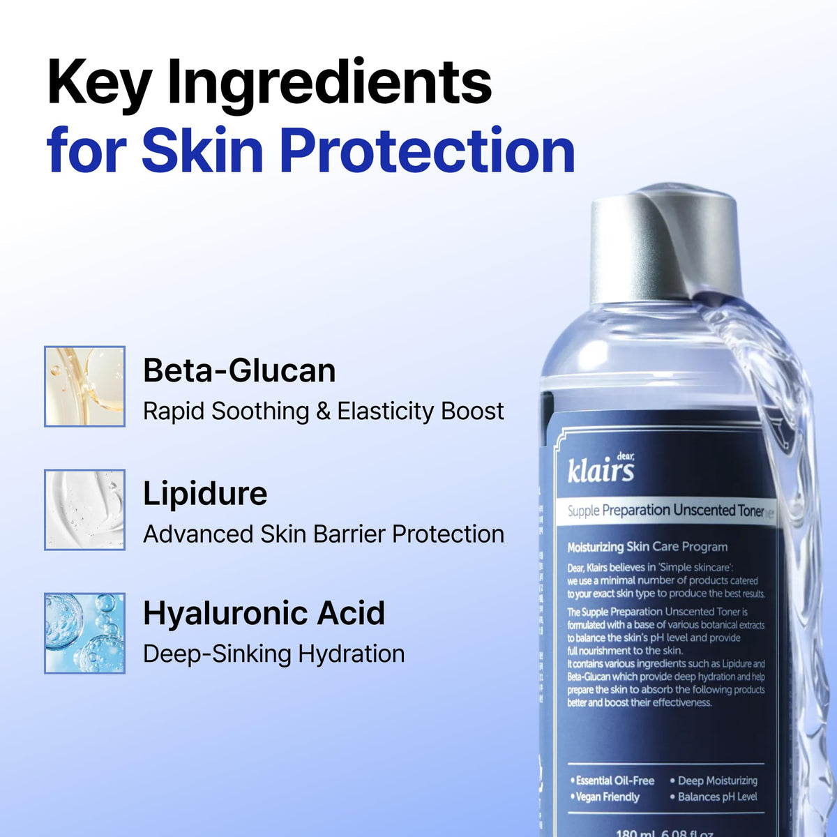 DearKlairs product applied to hand to demonstrate lightweight, non-sticky feel