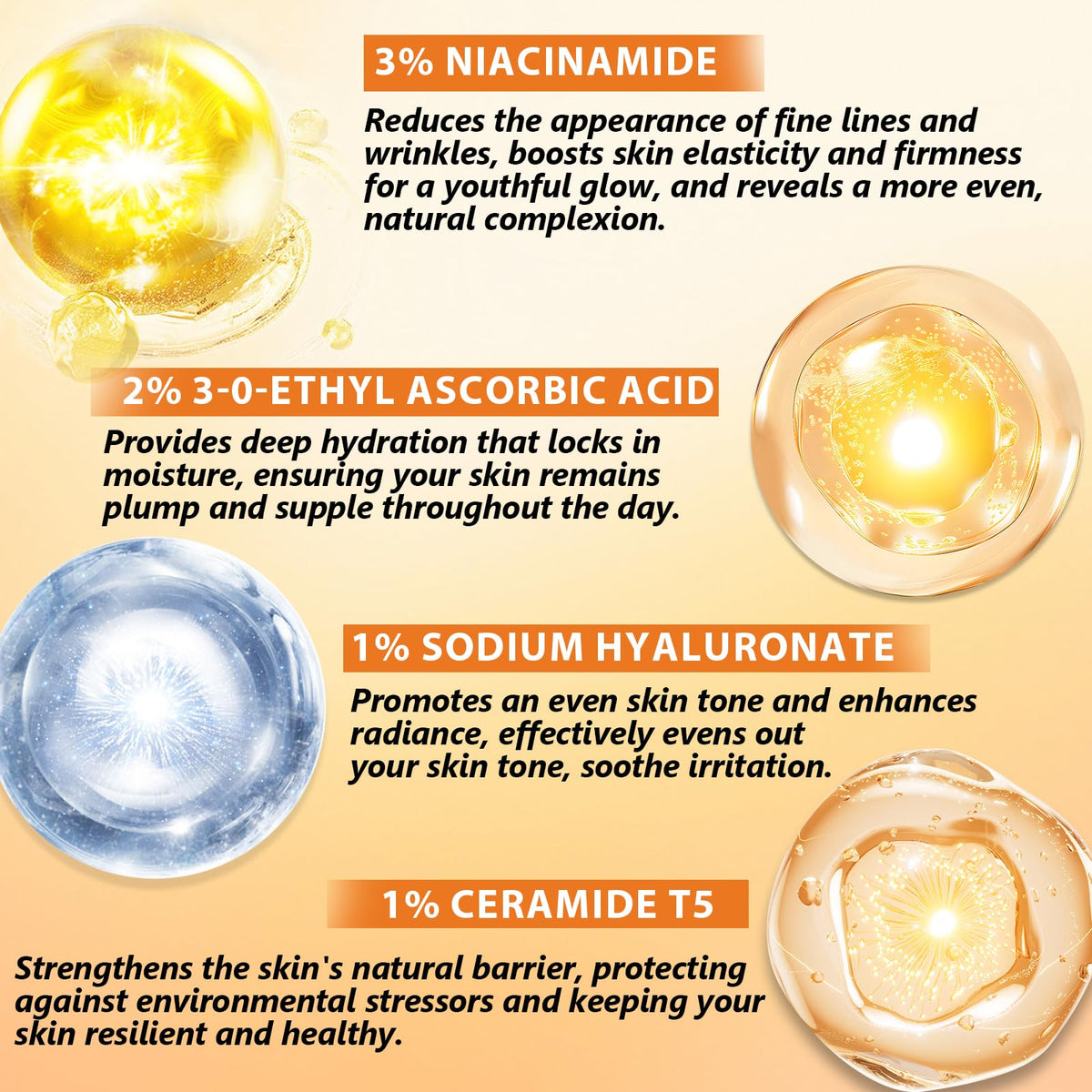 DEBAIY ingredient focus with vitamin C and niacinamide visuals highlighting brightening benefit