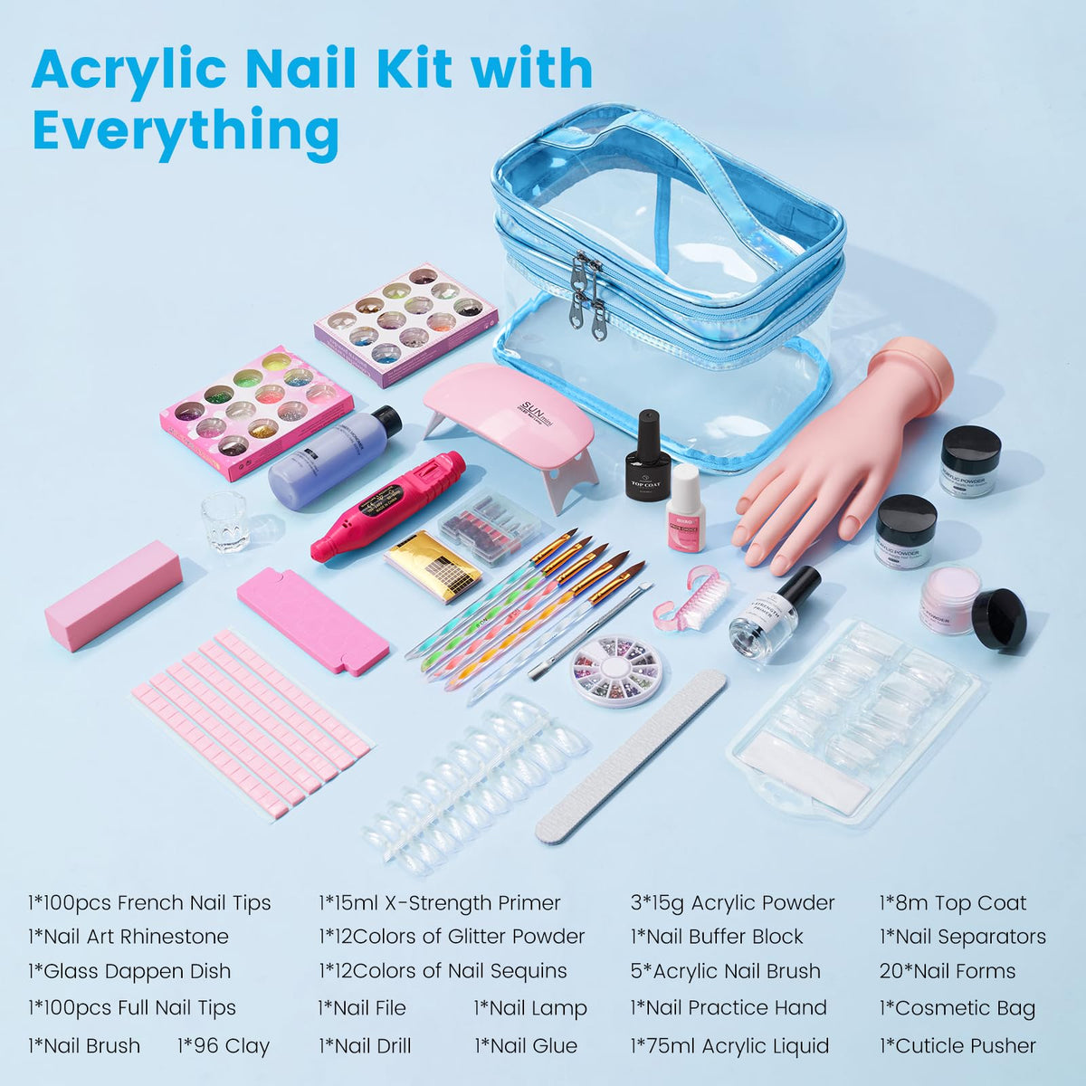 Deciniee acrylic powders and glitter spread displaying color variety for creative designs