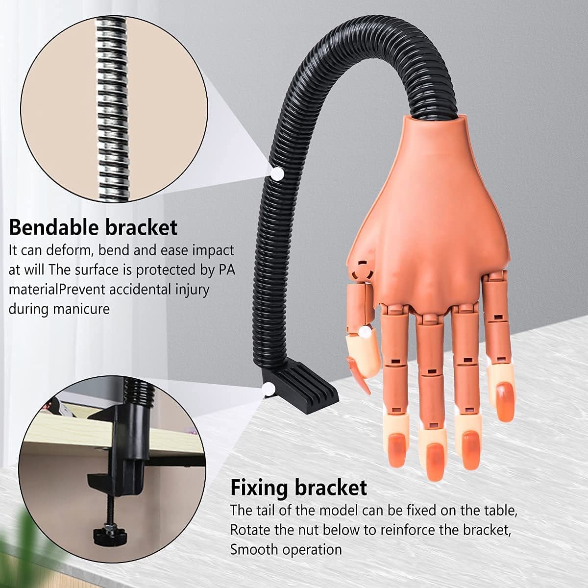 Deciniee clamp and extension arm detail showing stable table mounting benefit