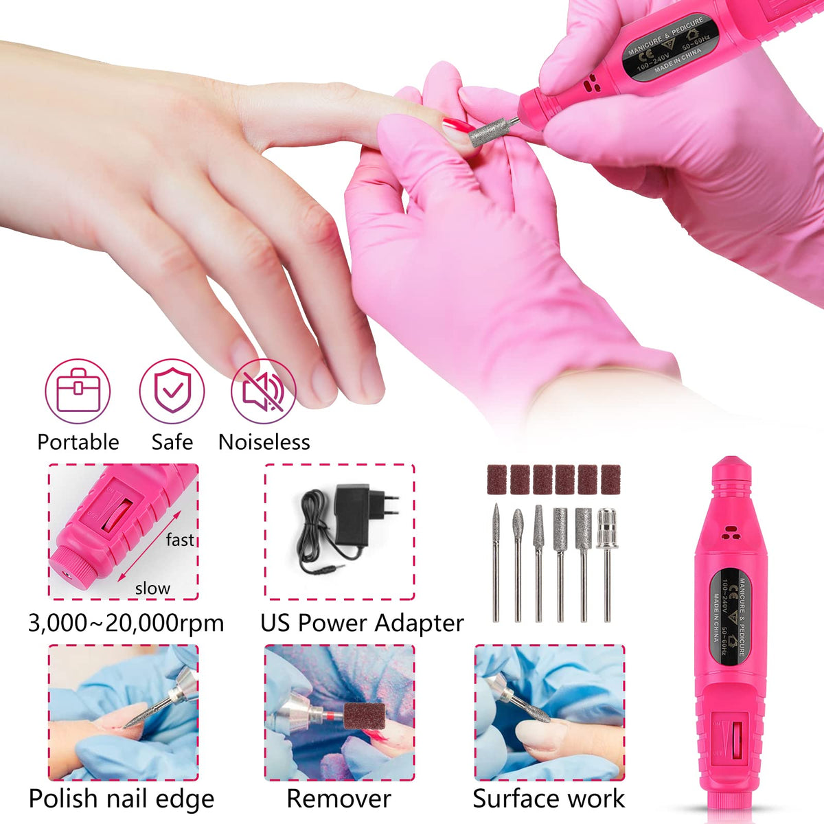 Deciniee electric nail drill and bits detail enabling precise shaping and finishing