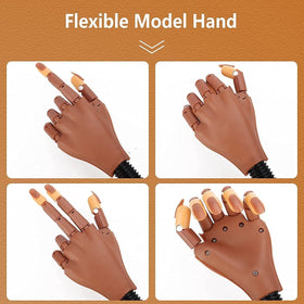 Deciniee hand with brown nail tips installed demonstrating practice-ready setup