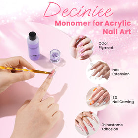 Deciniee tools laid out including brushes, files and dappen dish for step-by-step application
