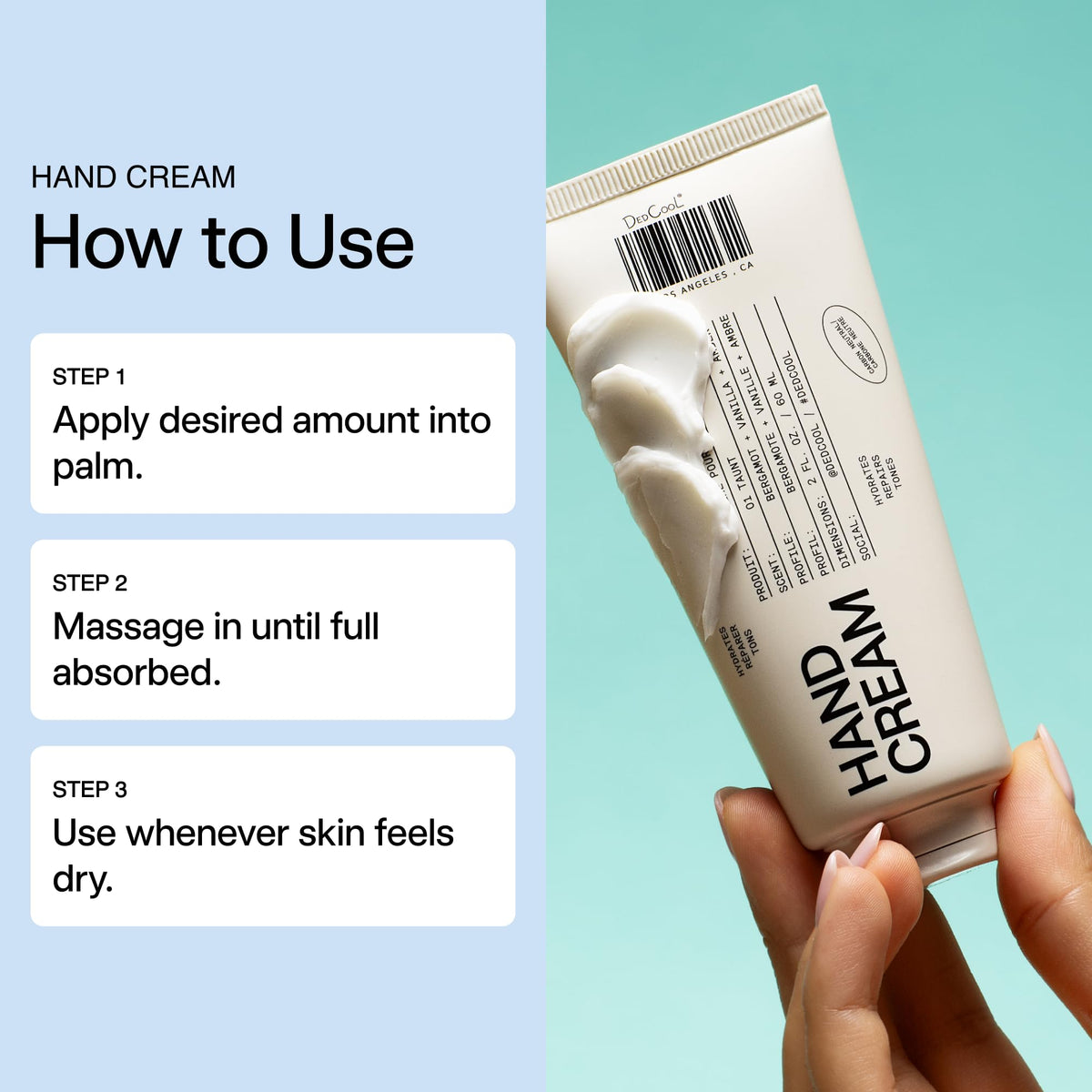 DedCool hand cream texture close-up showing creamy plant-butter consistency for deep hydration