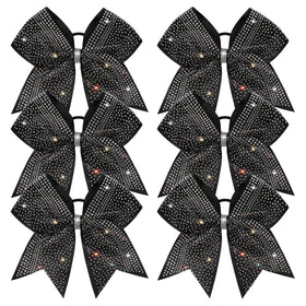 DEEKA front view of six glitter black bows showing team-ready shine
