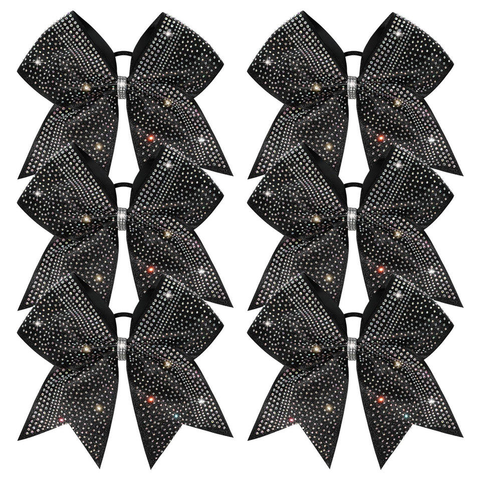 DEEKA front view of six glitter black bows showing team-ready shine