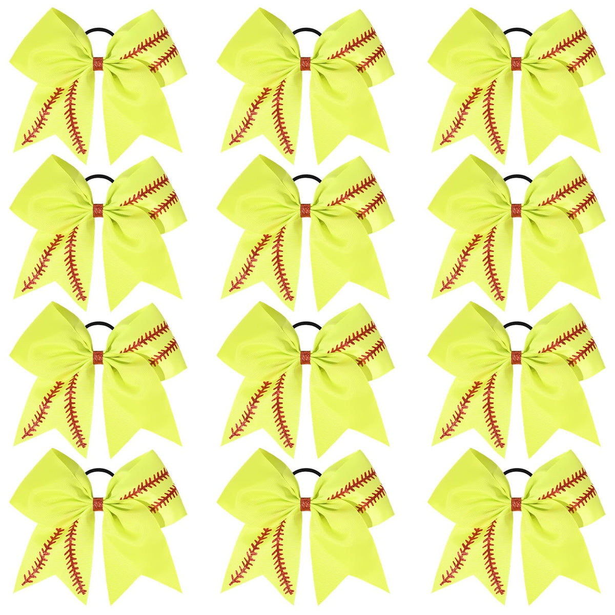 DEEKA front view of 12-piece neon-yellow bow pack showing team-ready style