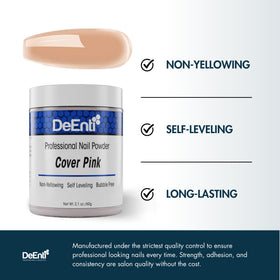 Close-up texture of DeEnti dark nude acrylic powder highlighting smooth, bubble-free finish
