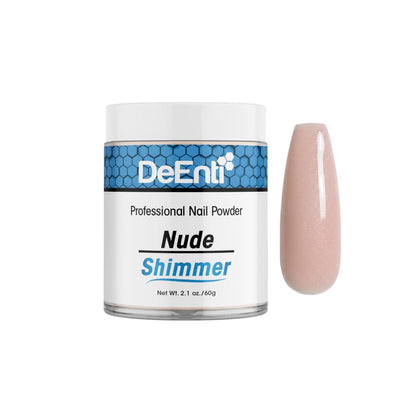 DeEnti front packaging 2oz nude showing professional, bubble-free acrylic powder benefit