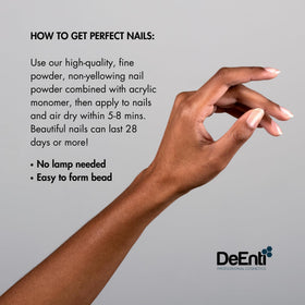 DeEnti open jar with powder beads ready to dip for consistent acrylic application