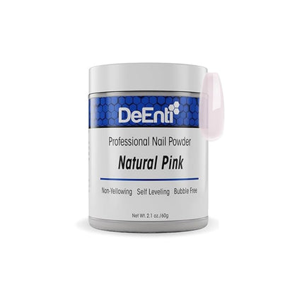 DeEnti jar front view showing natural pink powder and professional packaging benefit
