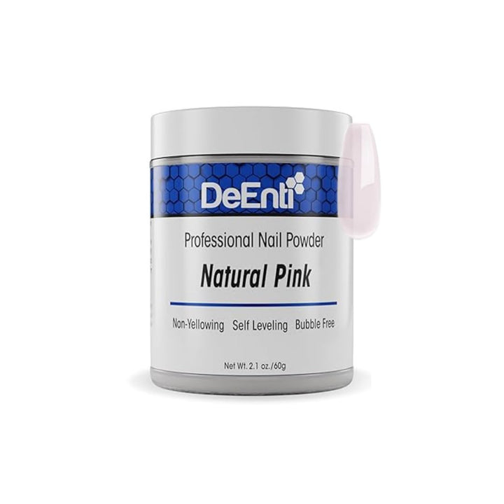 DeEnti jar front view showing natural pink powder and professional packaging benefit