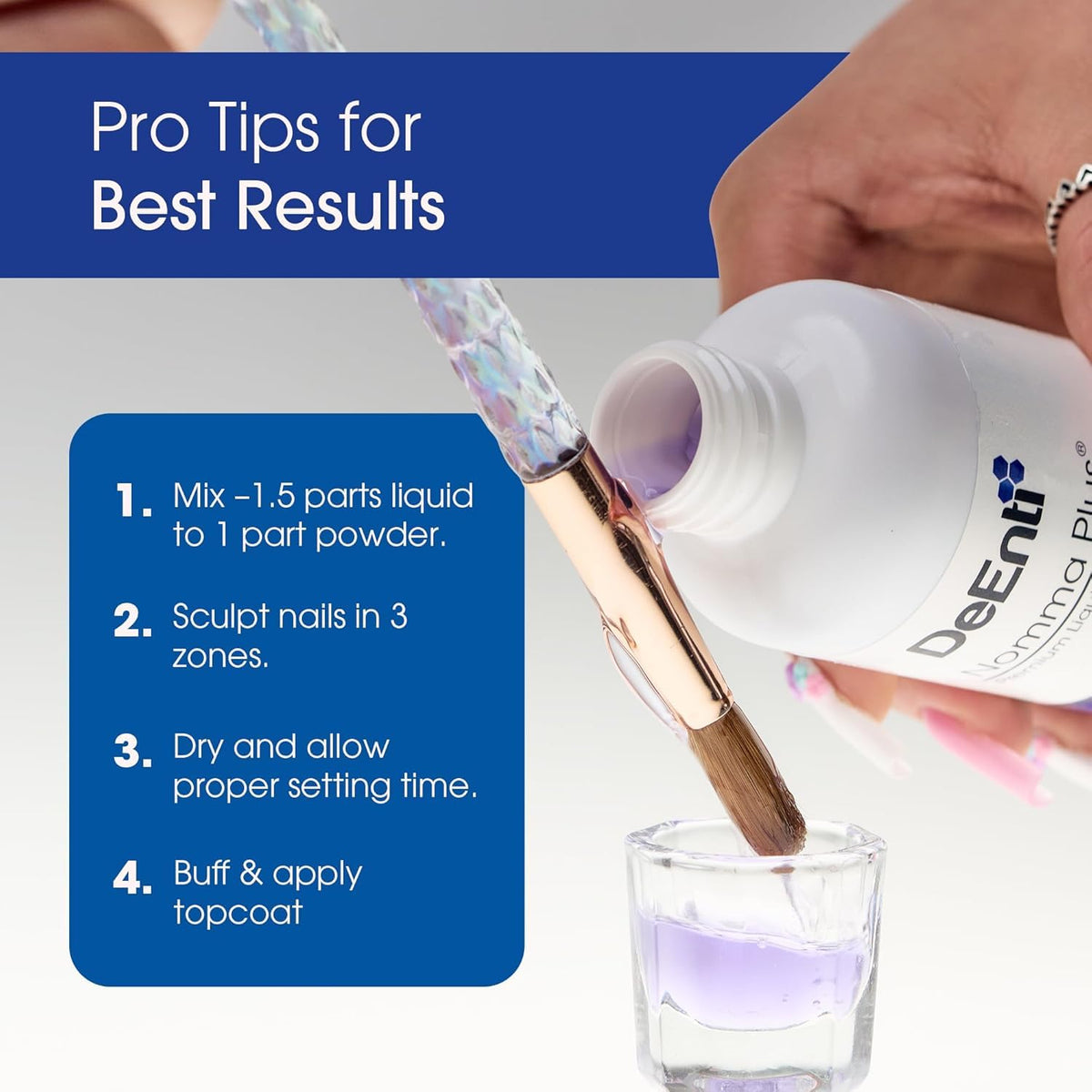 Hand holding 32oz DeEnti bottle showing scale and professional supply benefit