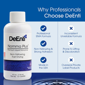 DeEnti finished pink and white acrylic nails showcasing color-retention benefit