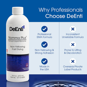 DeEnti 16oz scale comparison beside nail tools highlighting refill size advantage