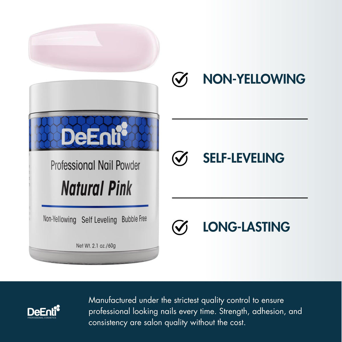 DeEnti texture macro showing fine powder surface for even self-leveling benefit