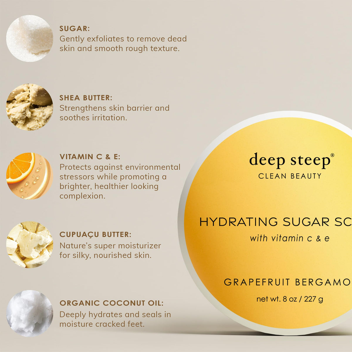 Deep Steep label detail emphasizing clean, vegan and cruelty-free benefits