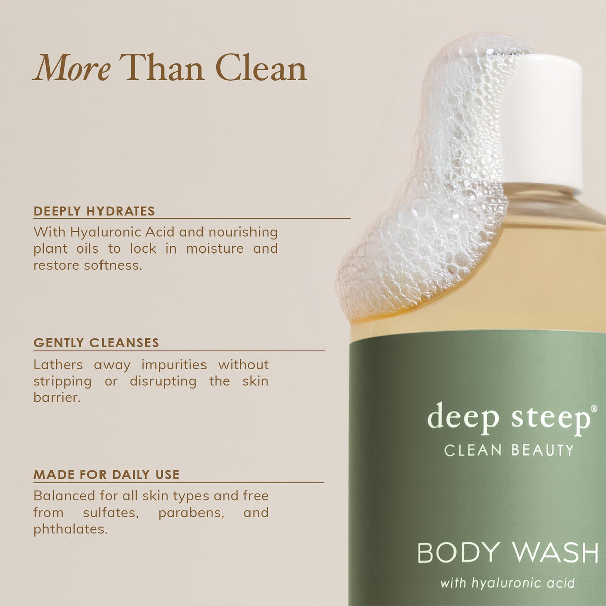 Deep Steep bottle beside shea butter and coconut to show moisturizing oils