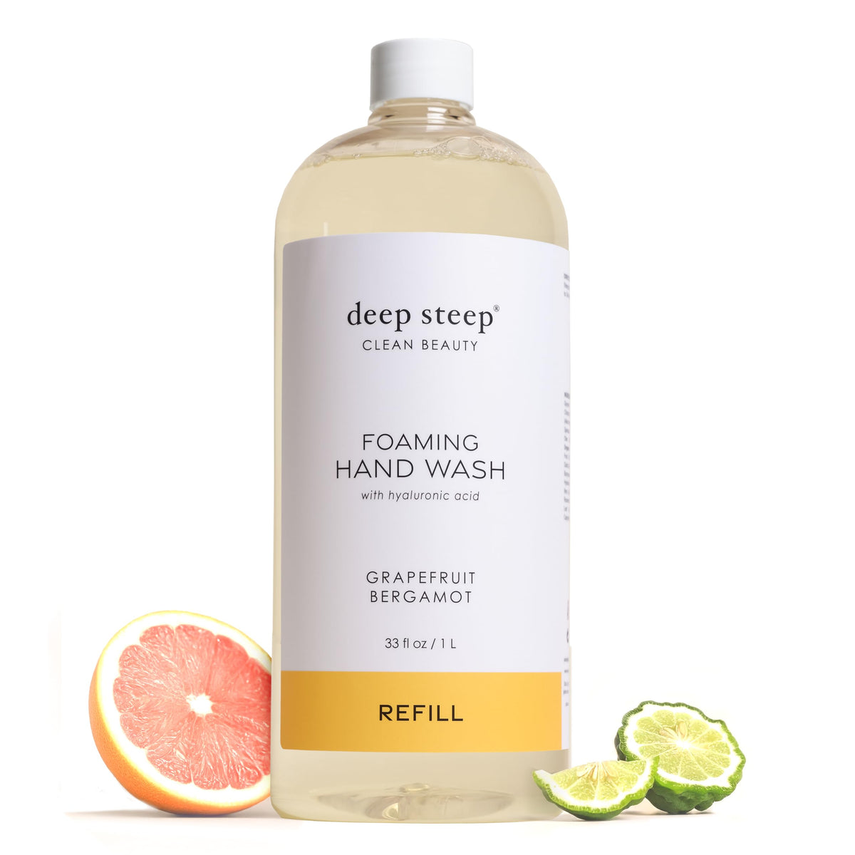Deep Steep front packaging of grapefruit bergamot refill showing product identity and eco benefit