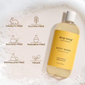 Deep Steep back label ingredient panel highlighting clean formula benefits