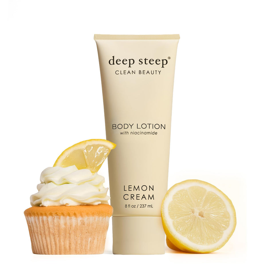 Deep Steep front bottle showing lemon cream moisturizer, fresh hydration