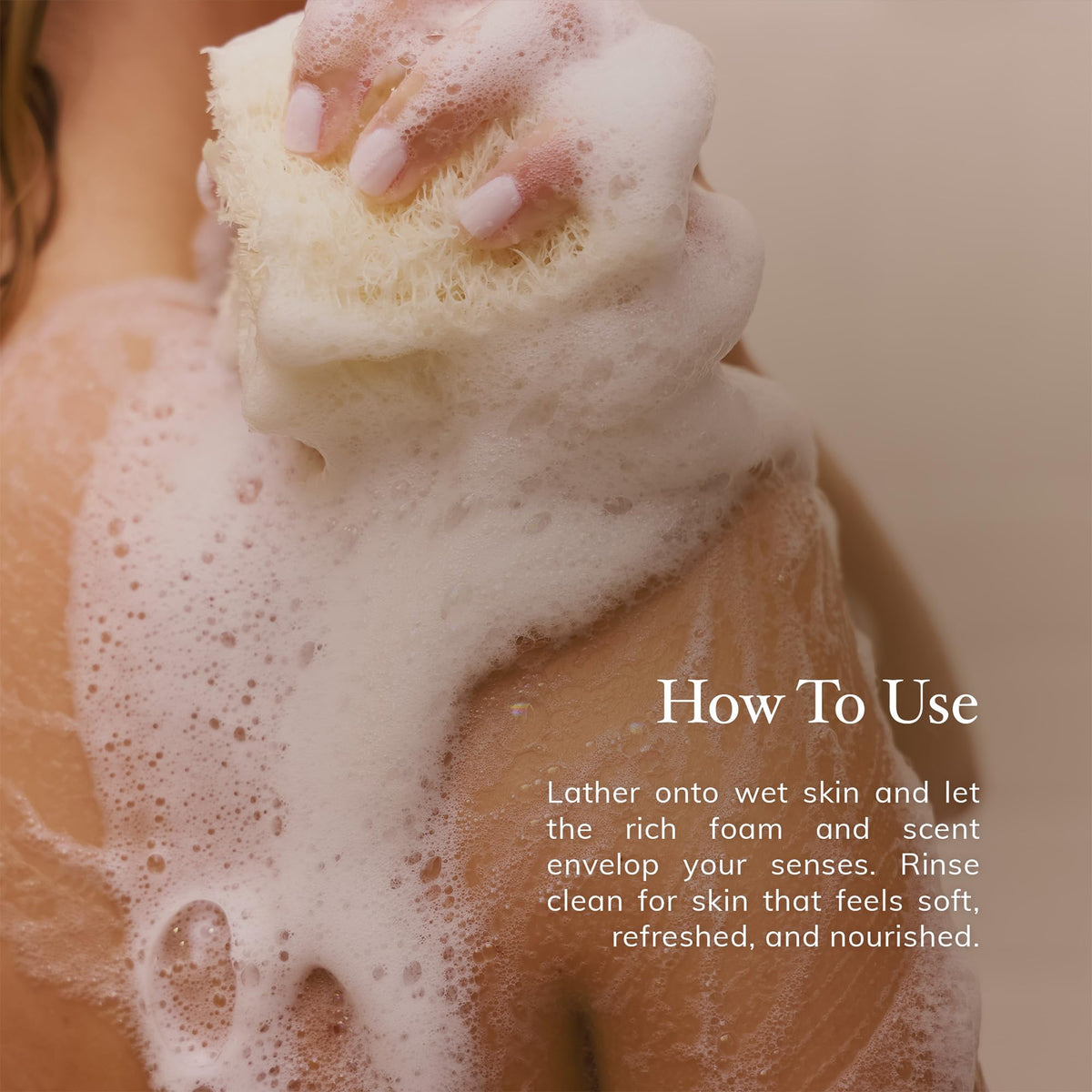 Deep Steep bottle in active shower scene conveying soothing daily ritual