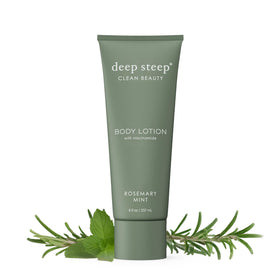 Deep Steep front bottle showing rosemary mint scent and moisturizing benefits