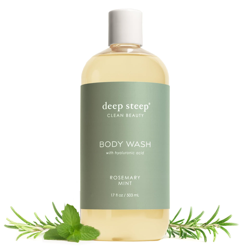 Deep Steep front bottle showing rosemary mint scent and hydrating benefits