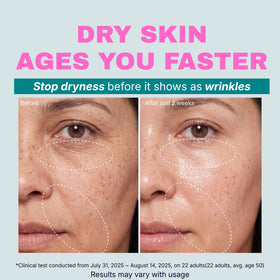 DEEPERCENT serum texture close-up on fingertip, shows lightweight hydrating finish