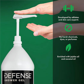 Defense Soap used by athlete in gym shower for post-workout refresh