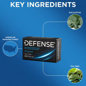 Defense Soap bar close-up texture highlighting triple-milled surface for durable long-lasting use